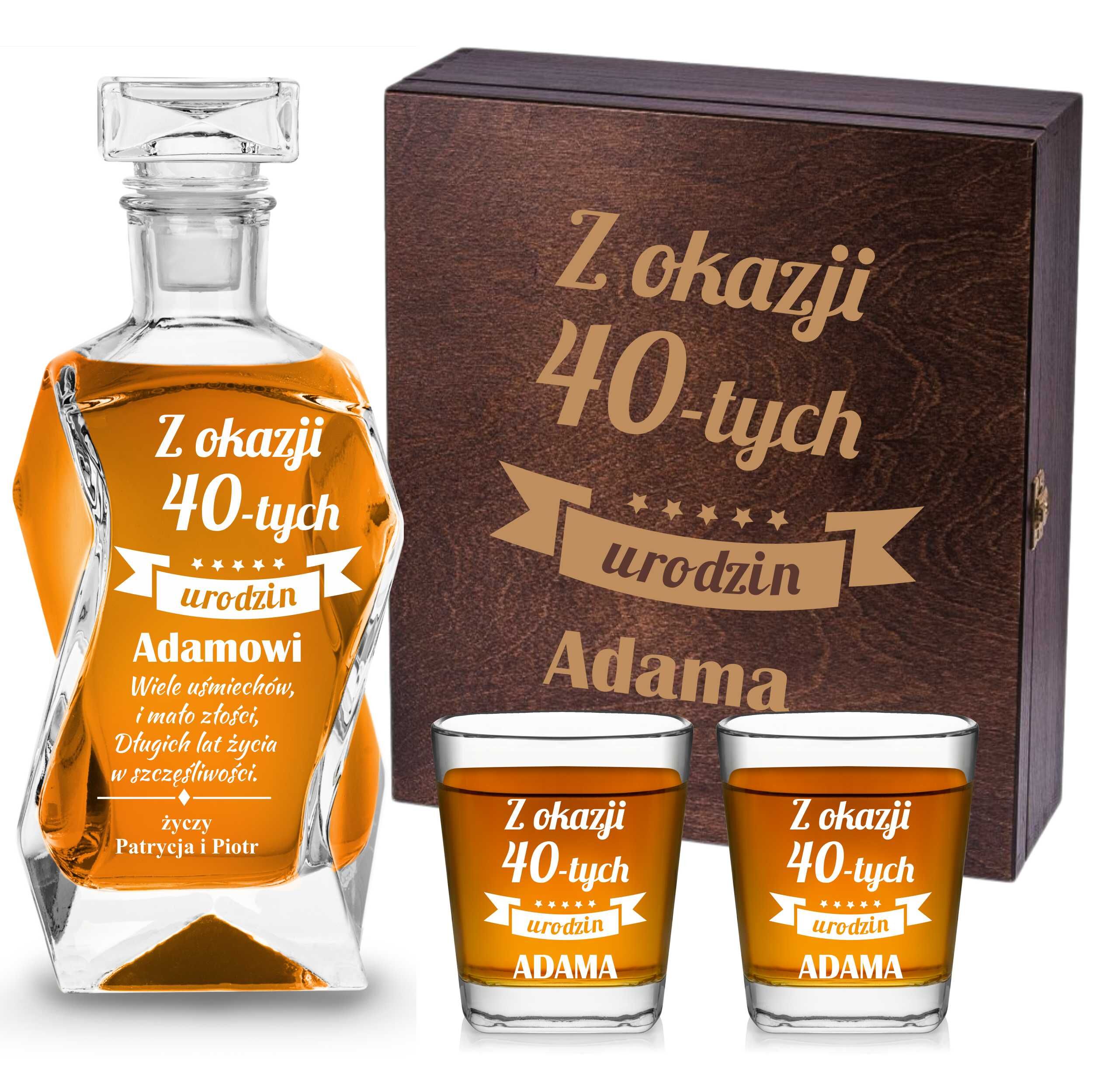 Zestawy prezentowe z grawerem, karafki i szklanki do whisky, kieliszki z grawere