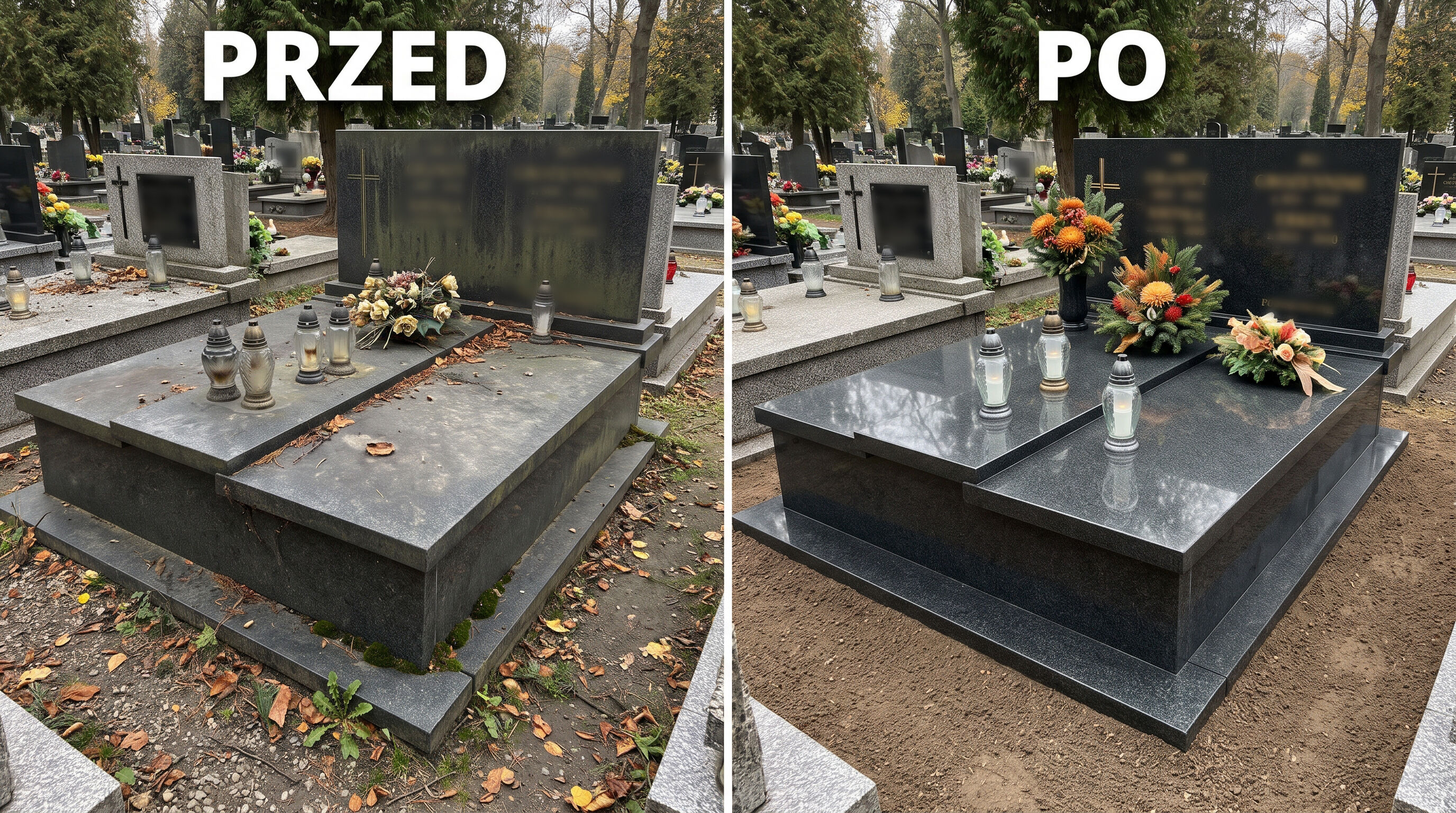 Sprzątanie grobów Białystok – mycie pomników, zdjęcia przed i po