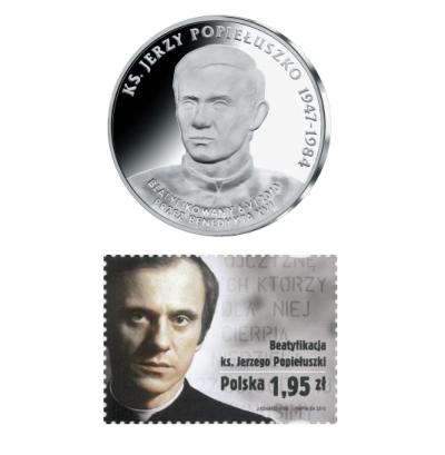 Medal i znaczek z księdzem Popiełuszko
