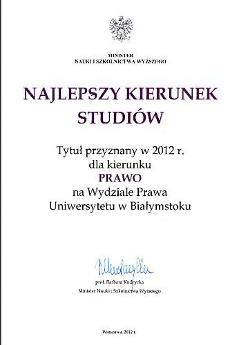Wydział Prawa UwB z certyfikatem jakości kształcenia