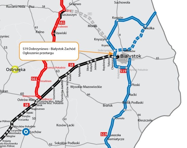 S19 po starodrożu. To oznacza bliską północną obwodnicę Białegostoku