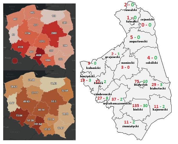 COVID-19 w Podlaskiem. Bielsk fatalnie nawet na tle Śląska. Jest i zmiana [MAPY, LISTA]