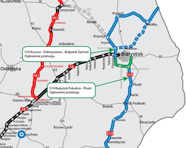 Wielki węzeł pod Białymstokiem, wielki most nad Narwią. Dwa przetargi na S19