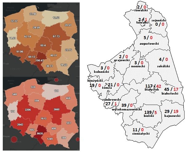 Epidemia COVID-19. Źle w Białymstoku, ale najgorzej w pow. hajnowskim [MAPY, SATYSTYKI]