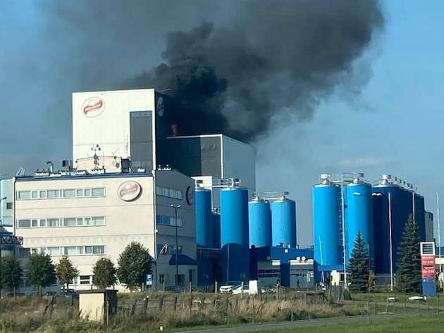 Pożar w mleczarni BielMlek w Bielsku Podlaskim