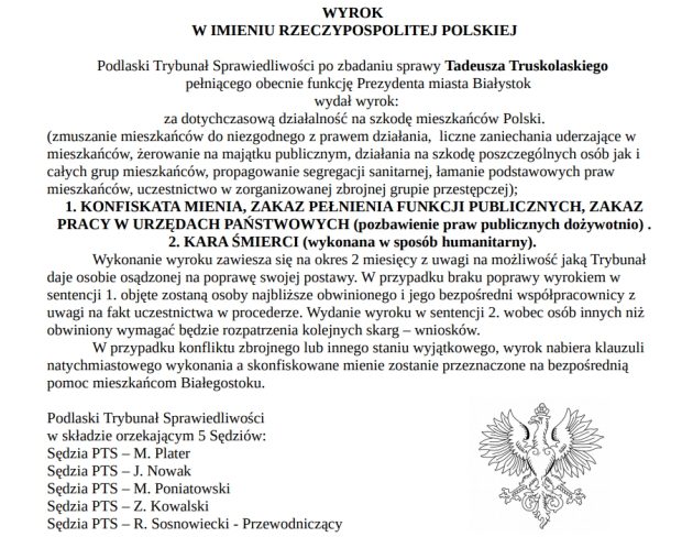 Podejrzani o wystawienie wyroku na prezydenta Truskolaskiego zostali zatrzymani