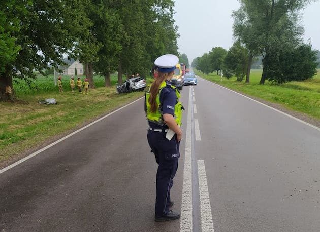 Dwa groźne wypadki. Samochód uderzył w drzewo, a motocyklista w łosia