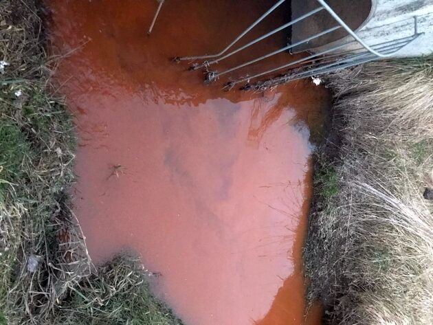 Dolistówka zanieczyszczona. Rzeka ma rdzawy kolor