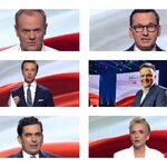 Debata TVP. Bosak i Hołownia zgodnie o przedsiębiorcach. Tusk i Morawiecki jak Flip i Flap