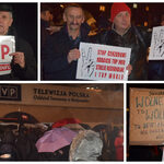 "Tusk do Berlina!", "Wolne media!". Protest przed siedzibą TVP3 Białystok [WIDEO, FOTO]