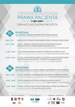 II Ogólnopolska Konferencja Naukowa Prawa Pacjenta „Granice autonomii pacjenta”