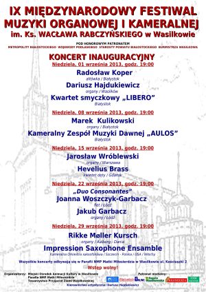 IX Międzynarodowy Festiwal Muzyki Organowej i Kameralnej im. ks. Wacława Rabczyńskiego