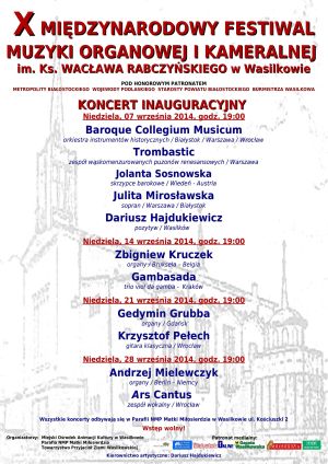 X Międzynarodowy Festiwal Muzyki Organowej i Kameralnej w Wasilkowie