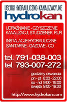 Hydrokan - Usługi Hydrauliczno-Kanalizacyjne. Udrażnianie, przepychanie rur