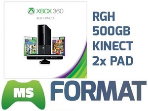 XBOX 360 SLIM CHIP RGH 500GB KINECT 2xPAD GWARANCJA RARYTAS