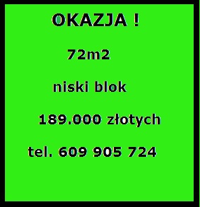 OKAZJA! 72m2 TYLKO 2625zł/m2 !!!