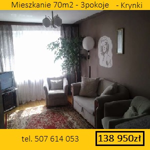 Mieszkanie 70m2 3pokoje + garaż i piwnica w Krynkach - PRZYSTĘPNA CENA 