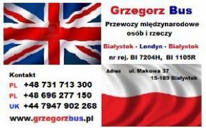Grzegorz Bus Przewozy osób i przesyłek Białystok - Londyn - Białystok